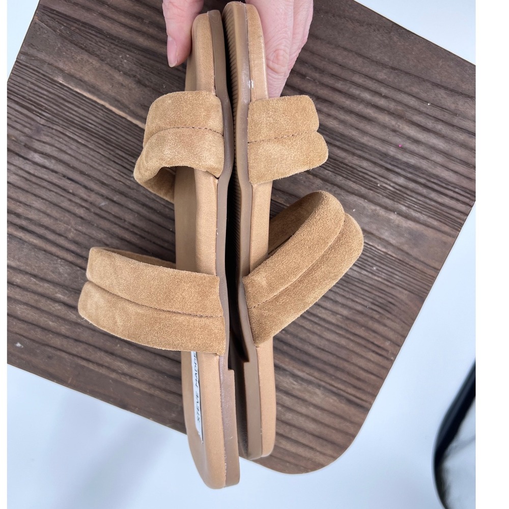 Steve Madden Tan Suede‎ Padded Double Strap Square Toe Slide Sandals 9 - Picture 4 of 7